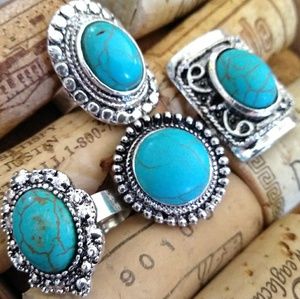 5/$20 turquoise Tibetan silver adjustable rings